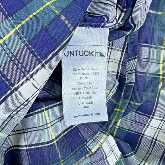 UNTUCKit Mens M Slim Fit Shirt Blue Plaid Button Down‎ Preppy Classic Everyday - Picture 7 of 10